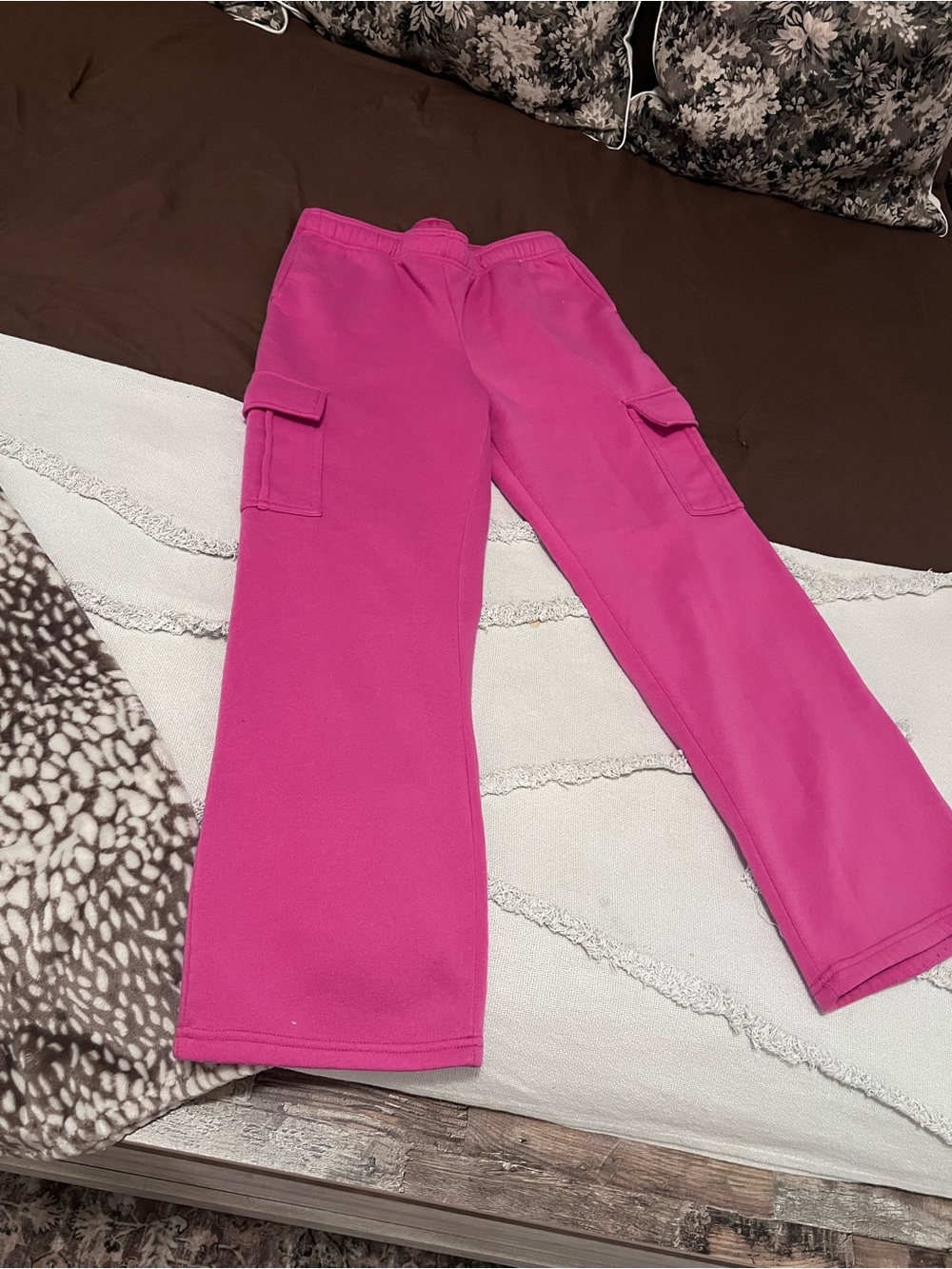Women’s Hot Pink Cargo Sweatpants with Elastic Waist